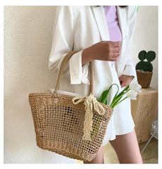 Straw Cross-body Bag with Tassels for Women Girls