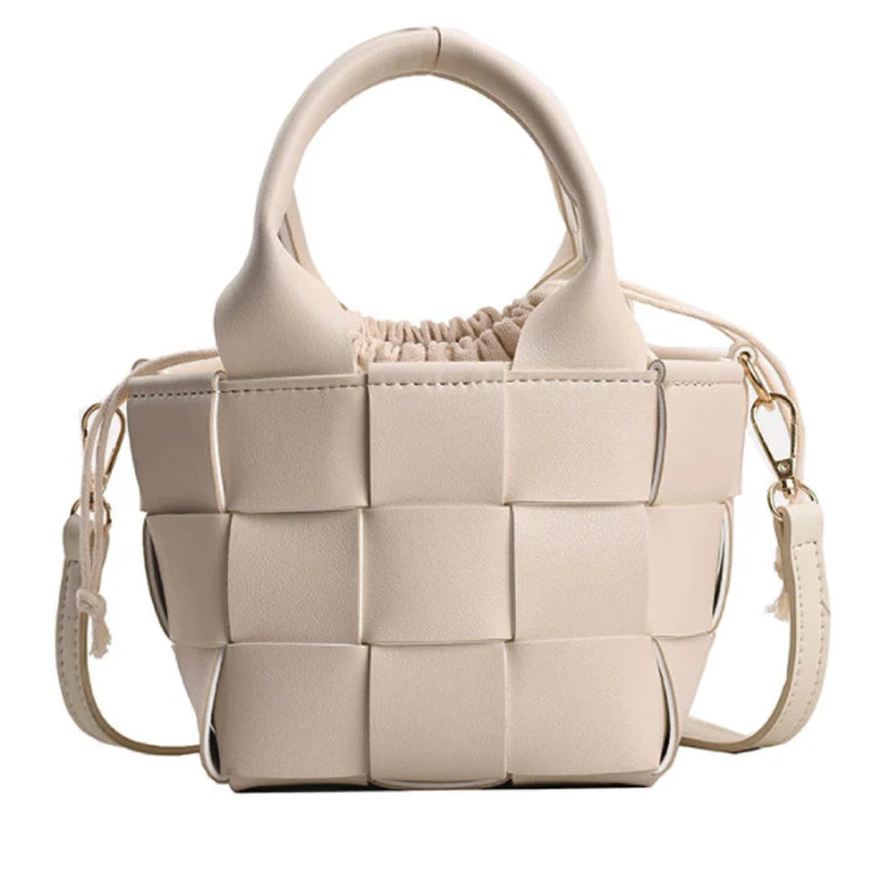 Women's Woven Shoulder Bag Portable Messenger Bucket Bag