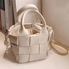 Women's Woven Shoulder Bag Portable Messenger Bucket Bag