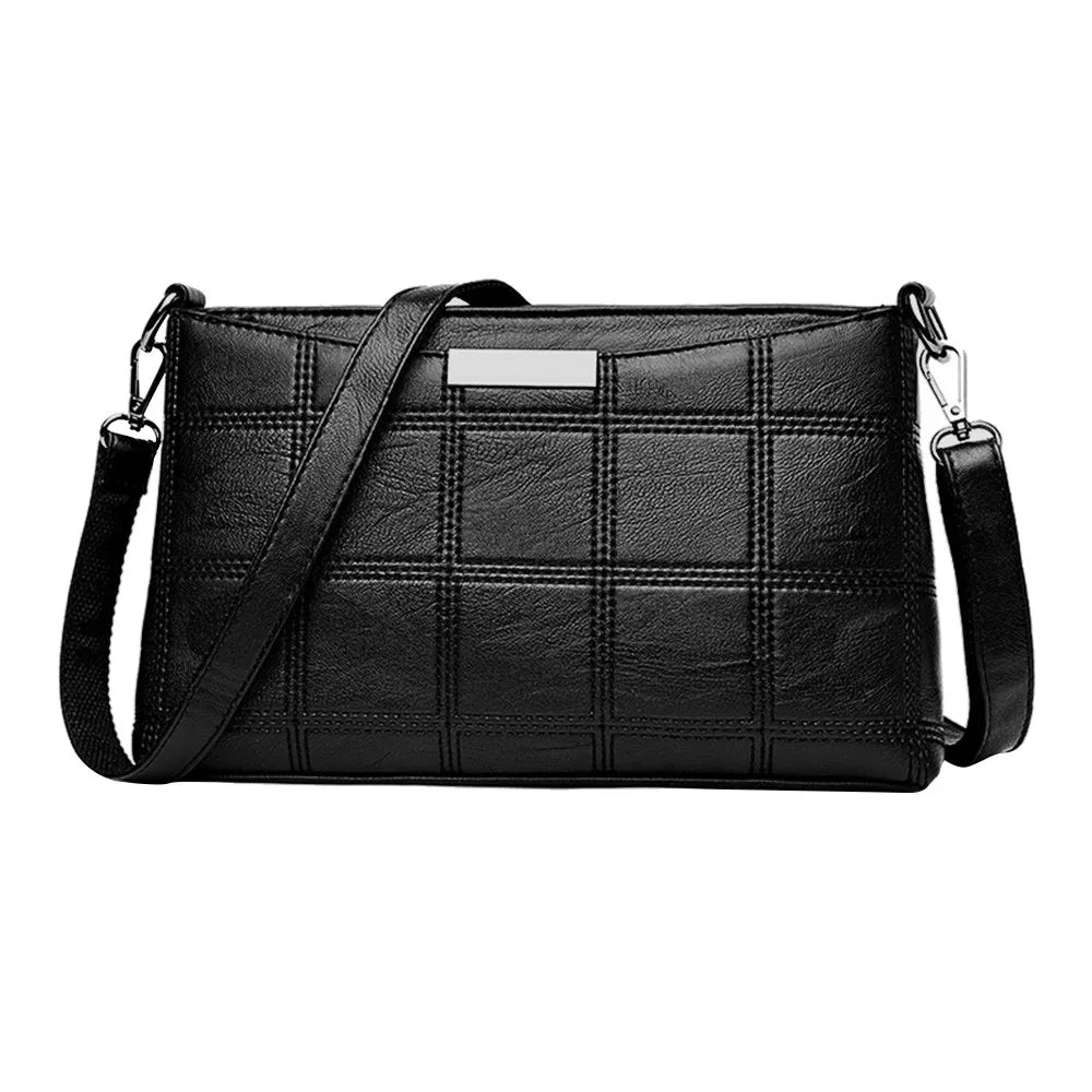 Women Plaid Bag Leather Casual Tassel Small Square Sac