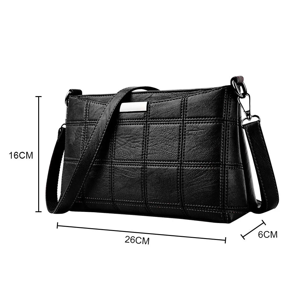 Women Plaid Bag Leather Casual Tassel Small Square Sac