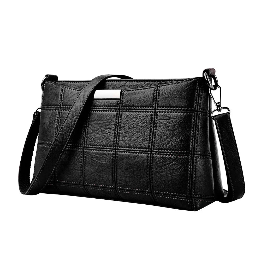 Women Leather Plaid Messenger Bag High Handbags Small Square Package