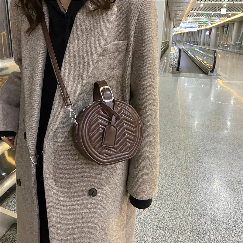 Women Handbag Round Crossbody Shoulder Bags Classic Leather Clutch