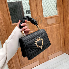 Women Handbag Peach Heart Lock Small Square Embrosidery Thread Crossbody
