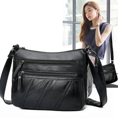 Brown PU Leather Women's Crossbody Bag with Pockets