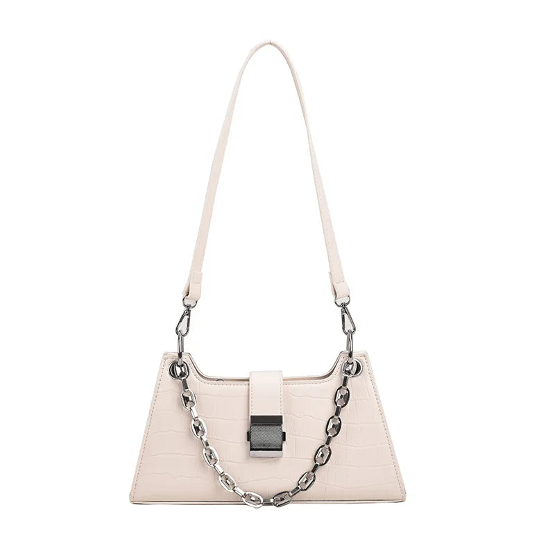 Stone Pattern Shoulder Bag Metal Chain Strap Crossbody Bag