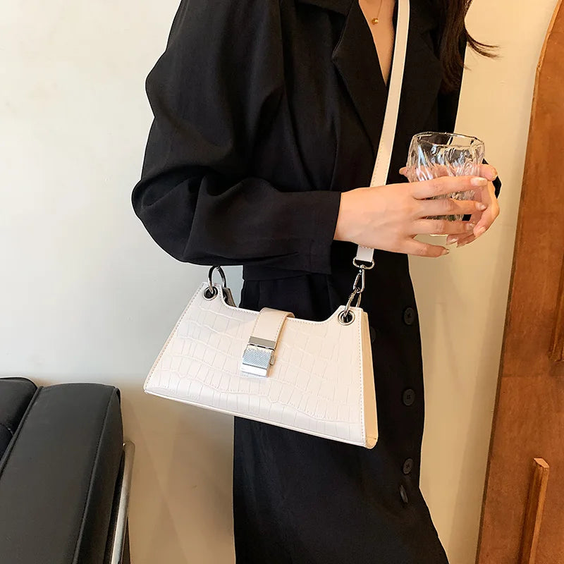 Stone Pattern Shoulder Bag Metal Chain Strap Crossbody Bag