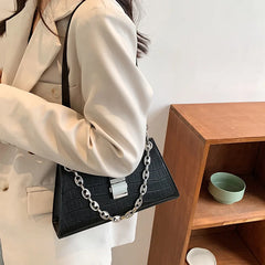 Stone Pattern Shoulder Bag Metal Chain Strap Crossbody Bag