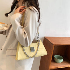 Stone Pattern Shoulder Bag Metal Chain Strap Crossbody Bag