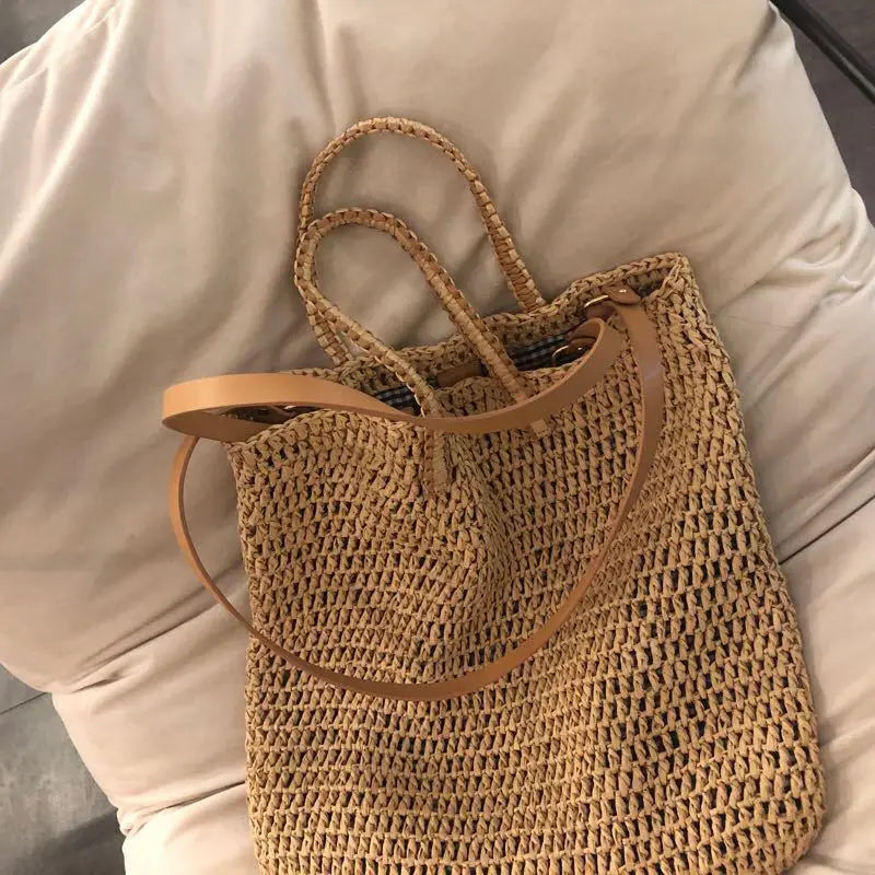 Women Straw Beach Bag Large Capacity Bohemia Shoulder Bag