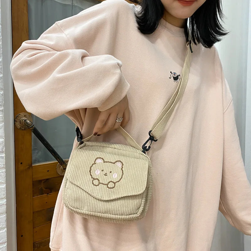Corduroy Shoulder Bag Casual Preppy Style Small Hand Bag