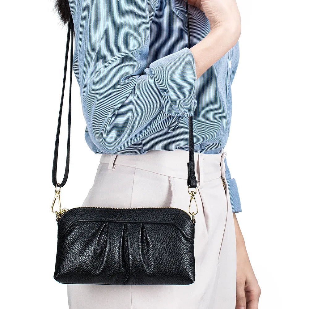 Cowhide Leather Crossbody Bag Large Capacity Shoulder Phone Purse