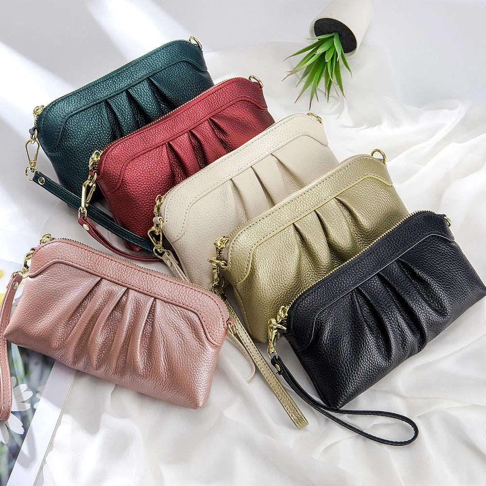 Cowhide Leather Crossbody Bag Large Capacity Shoulder Phone Purse