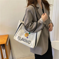 Women Canvas Shoulder Cartoon Printed Tote Bag Letter Large Capacity
