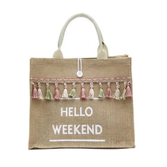 Large Capacity Letter Linen Totes Lady Tassel Shoulder Bag