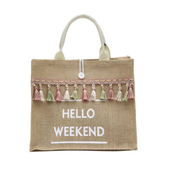 Large Capacity Letter Linen Totes Lady Tassel Shoulder Bag