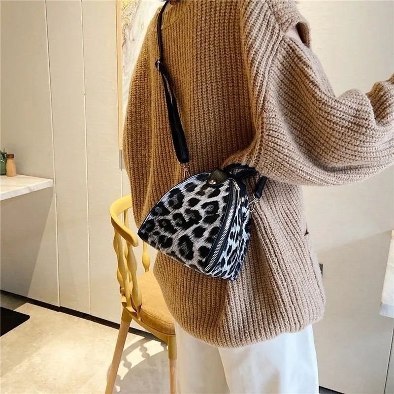 Leopard Print Leather Shoulder Bag Women Handbags Messenger Bags