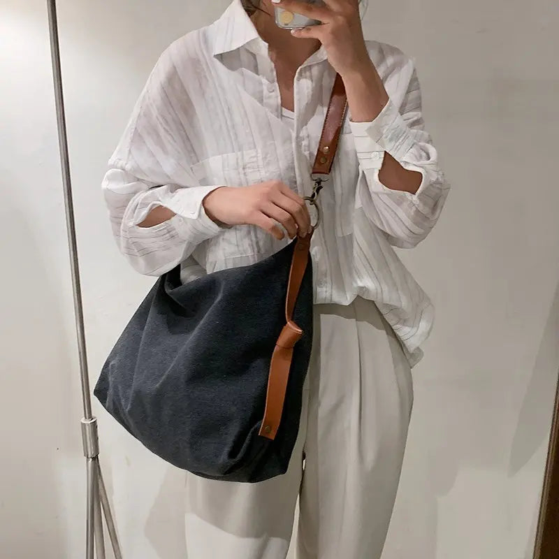 Retro Canvas Tote Shoulder Bags Women Crossbody Bags Large Solid Bags