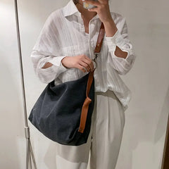 Retro Canvas Tote Shoulder Bags Women Crossbody Bags Large Solid Bags