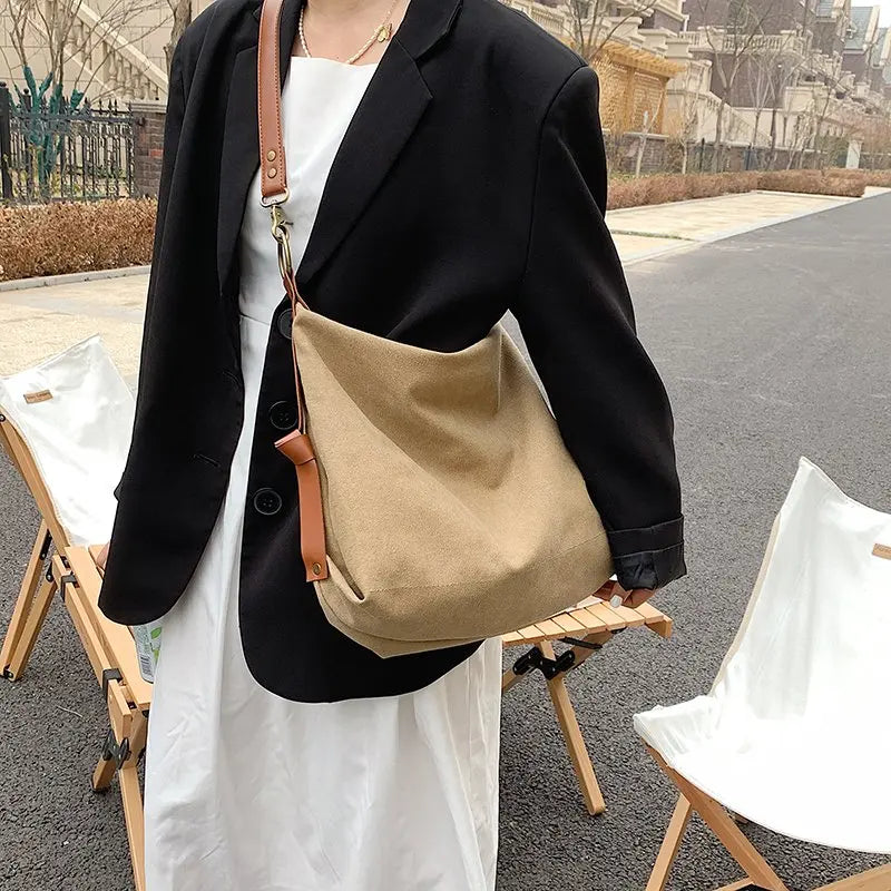 Retro Canvas Tote Shoulder Bags Women Crossbody Bags Large Solid Bags