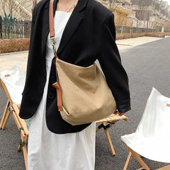 Retro Canvas Tote Shoulder Bags Women Crossbody Bags Large Solid Bags