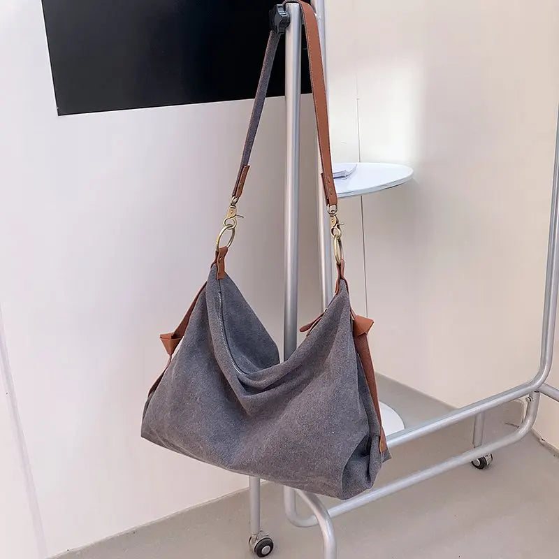 Retro Canvas Tote Shoulder Bags Women Crossbody Bags Large Solid Bags