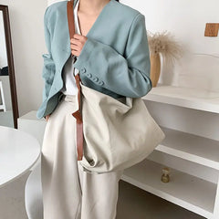 Retro Canvas Tote Shoulder Bags Women Crossbody Bags Large Solid Bags