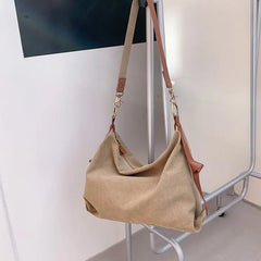 Retro Canvas Tote Shoulder Bags Women Crossbody Bags Large Solid Bags