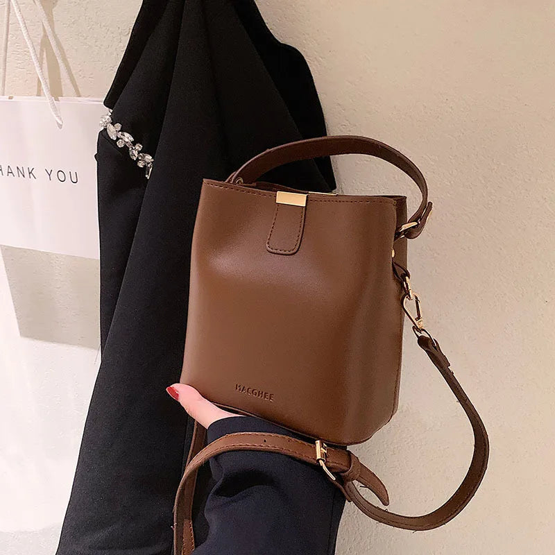 Vintage Bucket Bag PU Leather Shoulder Bags Large Capacity Crossbody Bag