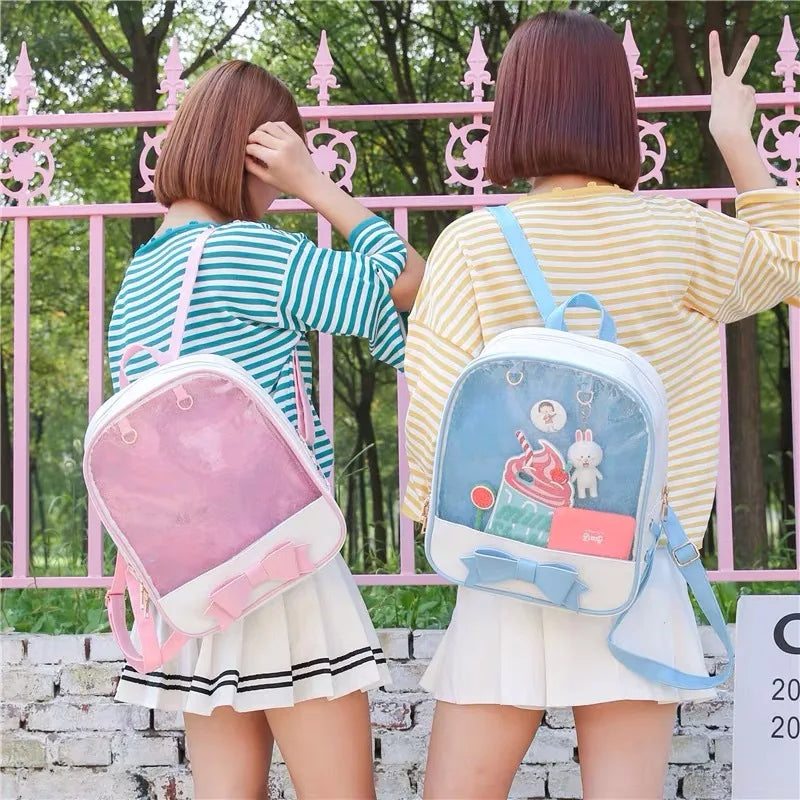 Harajuku Bow-knot Mini Backpack Clear Transparent School Bag for Teen Girls