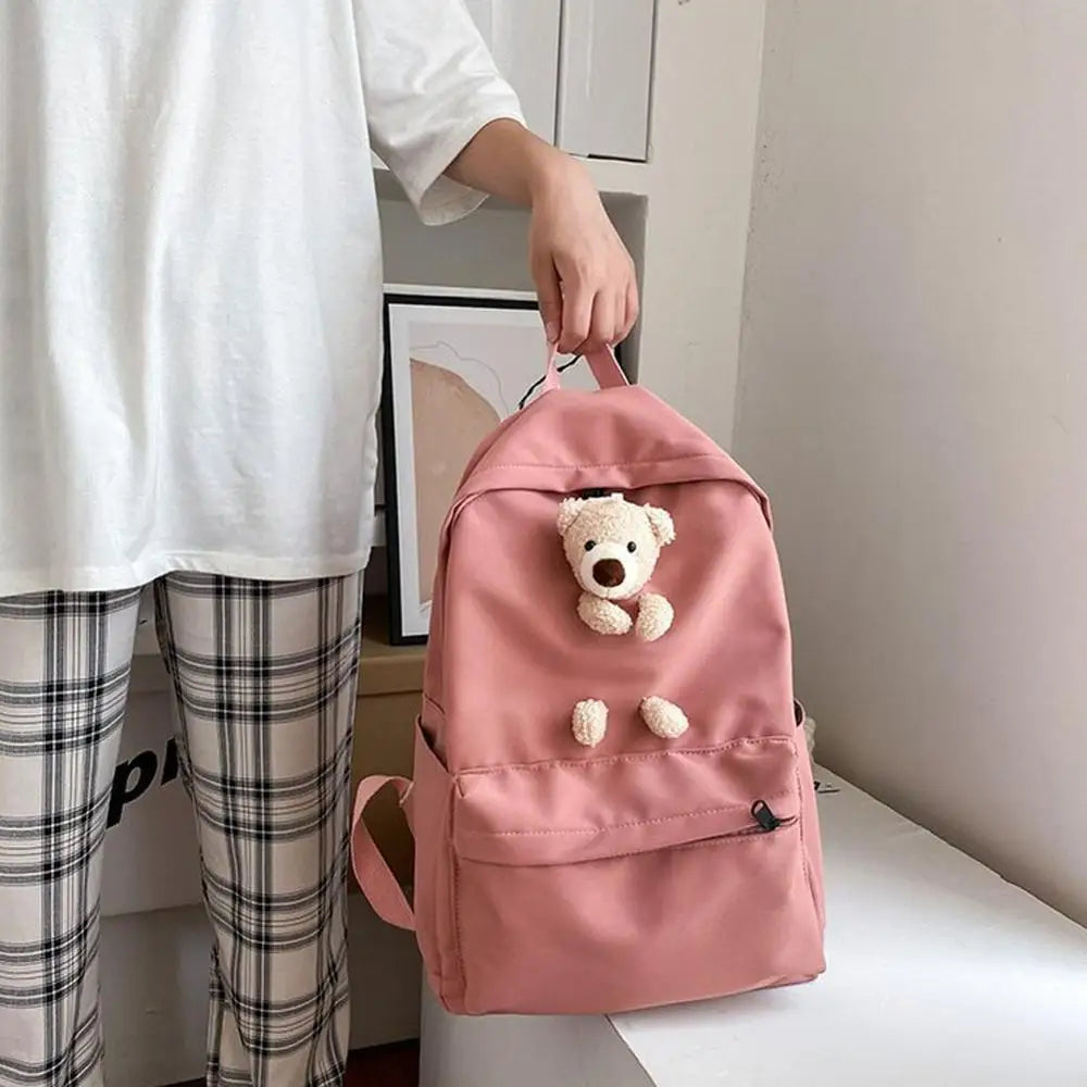 Women High Bear Canvas Backpack Large Capacity Teenage School Bags