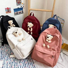 Women High Bear Canvas Backpack Large Capacity Teenage School Bags