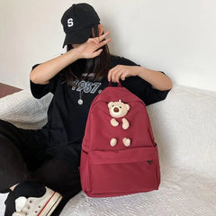 Women High Bear Canvas Backpack Large Capacity Teenage School Bags