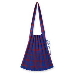 Women Knitted Wool Shoulder Bag Contrast Checked College Students Cloth