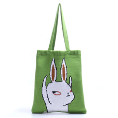 Duck Cartoon Shoulder Bag for Women Knitting Handbag Tote Wool Shopping Bag
