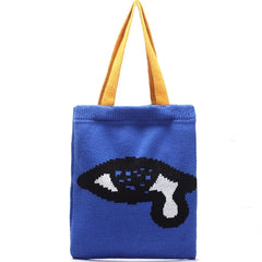 Duck Cartoon Shoulder Bag for Women Knitting Handbag Tote Wool Shopping Bag
