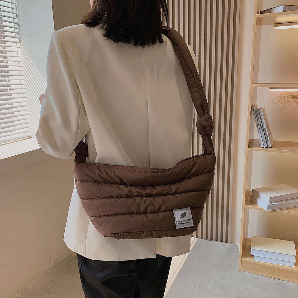Women Knotted Quilted Bag Cotton Space Padded Shoulder Bag