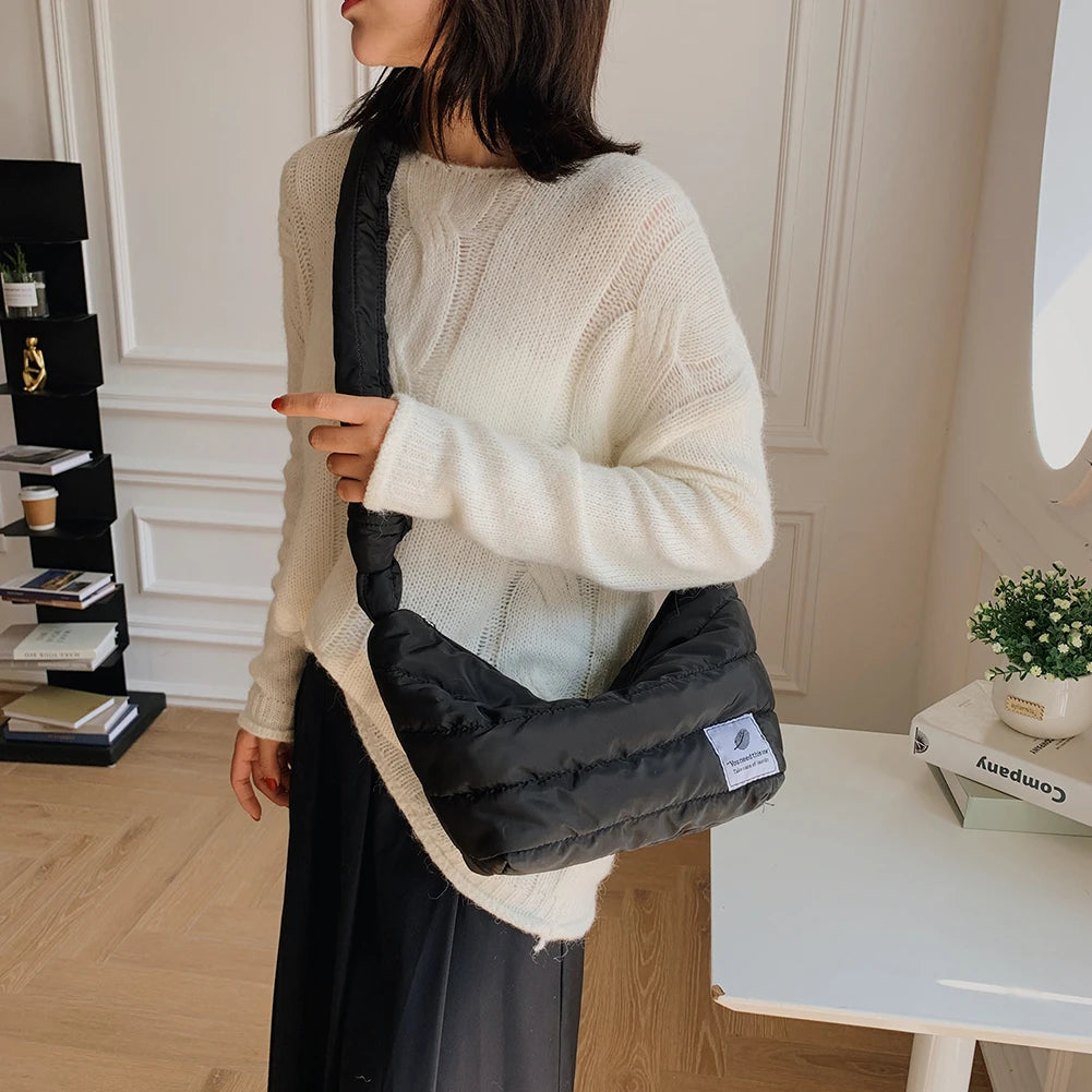 Women Knotted Quilted Bag Cotton Space Padded Shoulder Bag