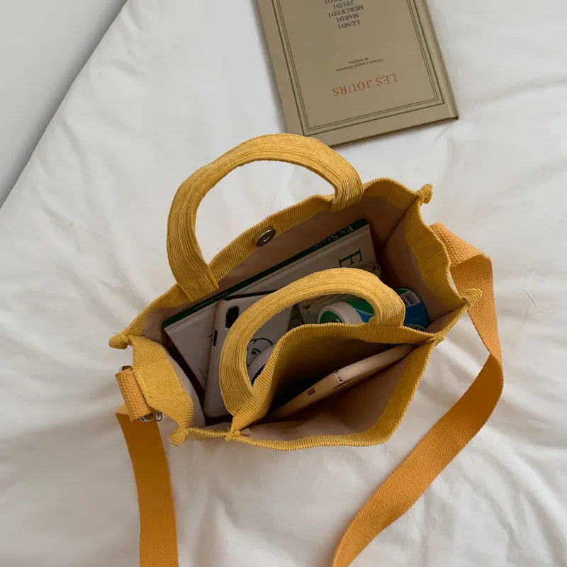 Corduroy Shoulder Bag Solid Buckle Messenger Bag Small Handbag Soft Tote