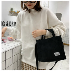 Corduroy Shoulder Bag Solid Buckle Messenger Bag Small Handbag Soft Tote