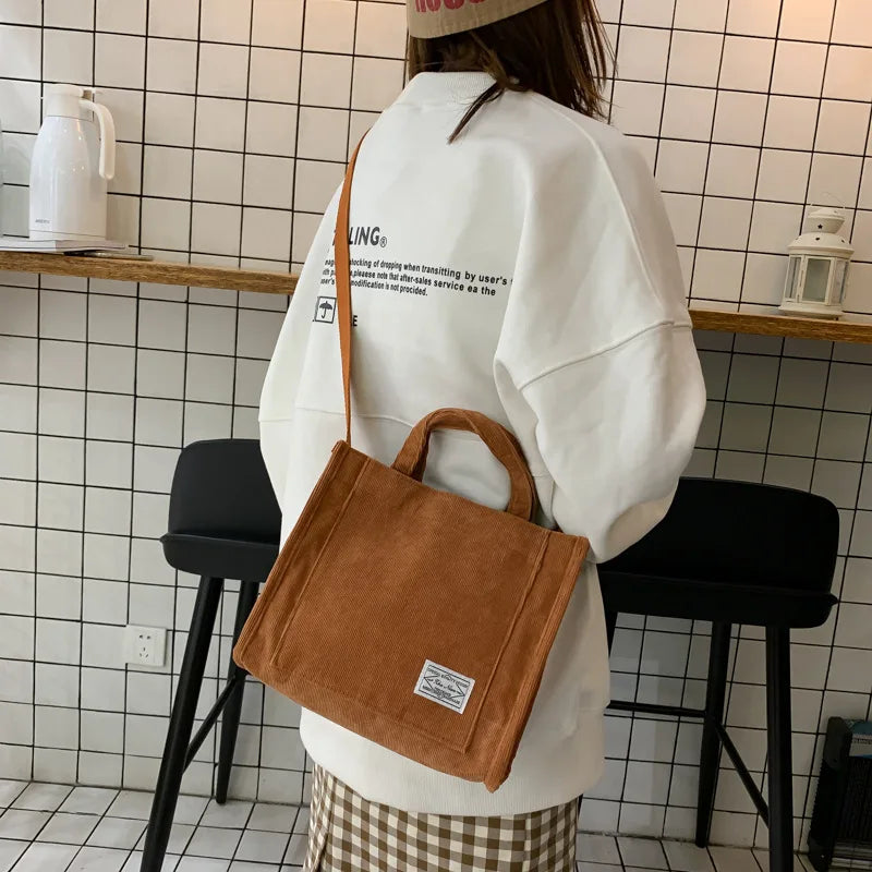 Corduroy Shoulder Bag Solid Buckle Messenger Bag Small Handbag Soft Tote