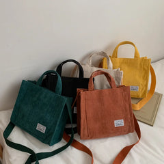 Corduroy Shoulder Bag Solid Buckle Messenger Bag Small Handbag Soft Tote
