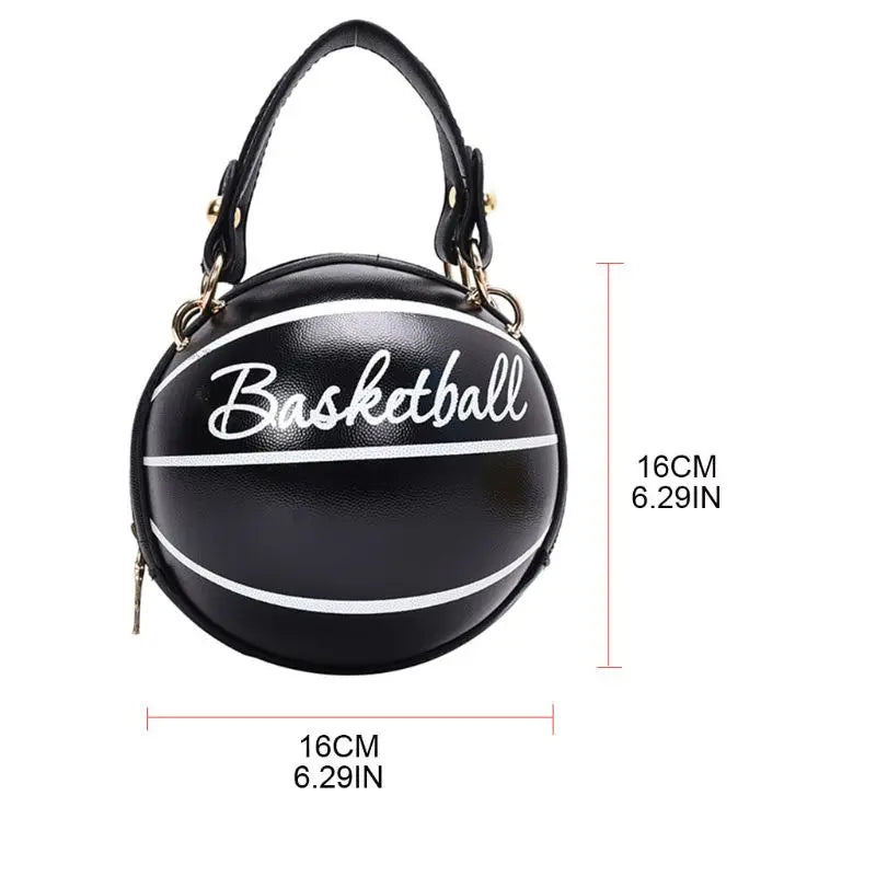 Women Basketball Round Crossbody Shoulder Bag PU Leather Tote Purse Handbag