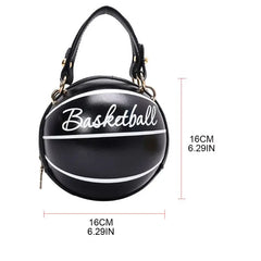 Women Basketball Round Crossbody Shoulder Bag PU Leather Tote Purse Handbag