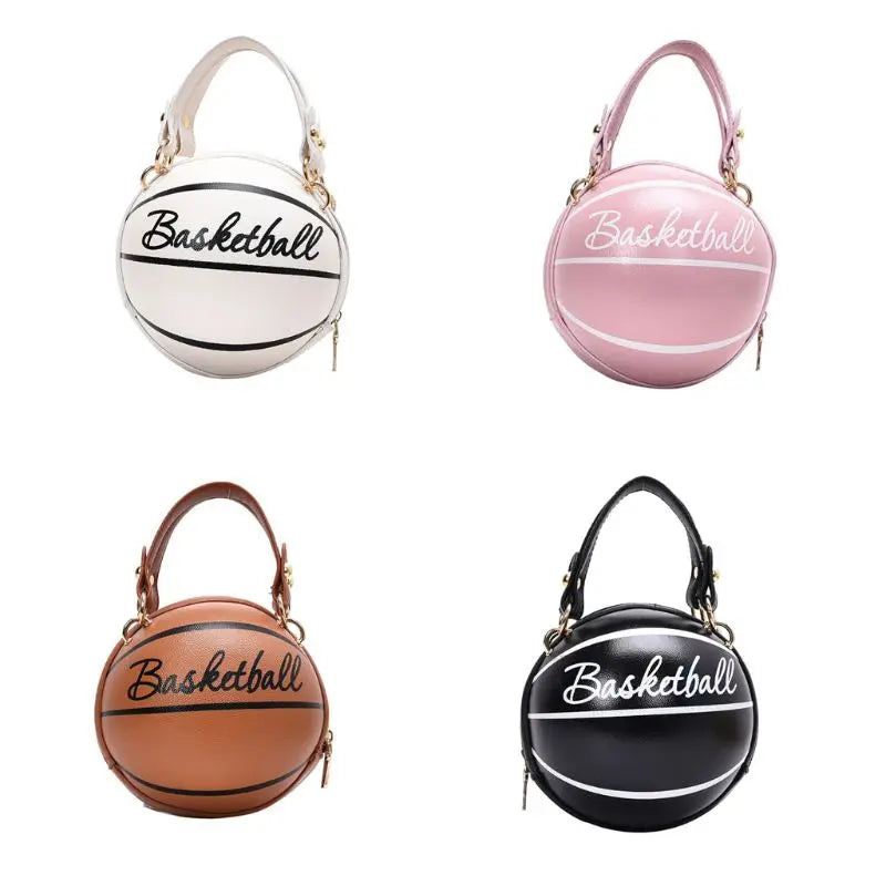 Women Basketball Round Crossbody Shoulder Bag PU Leather Tote Purse Handbag
