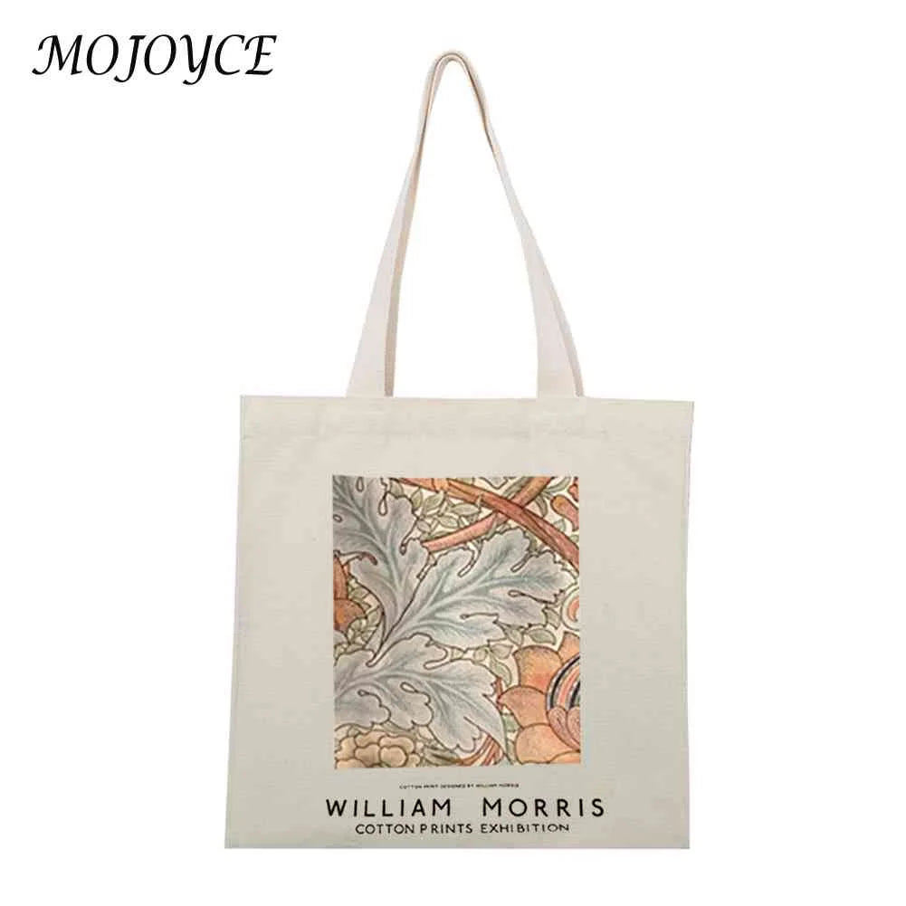 Canvas Van Gogh Oil Painting Grocery Shopper Storage Bag Zipper Foldable Travel