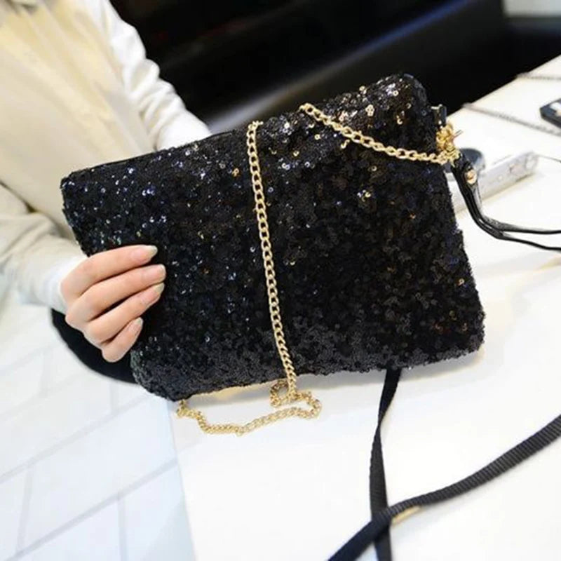 Glitter Sequins Handbag Evening Envelope Clutch Bag Silver