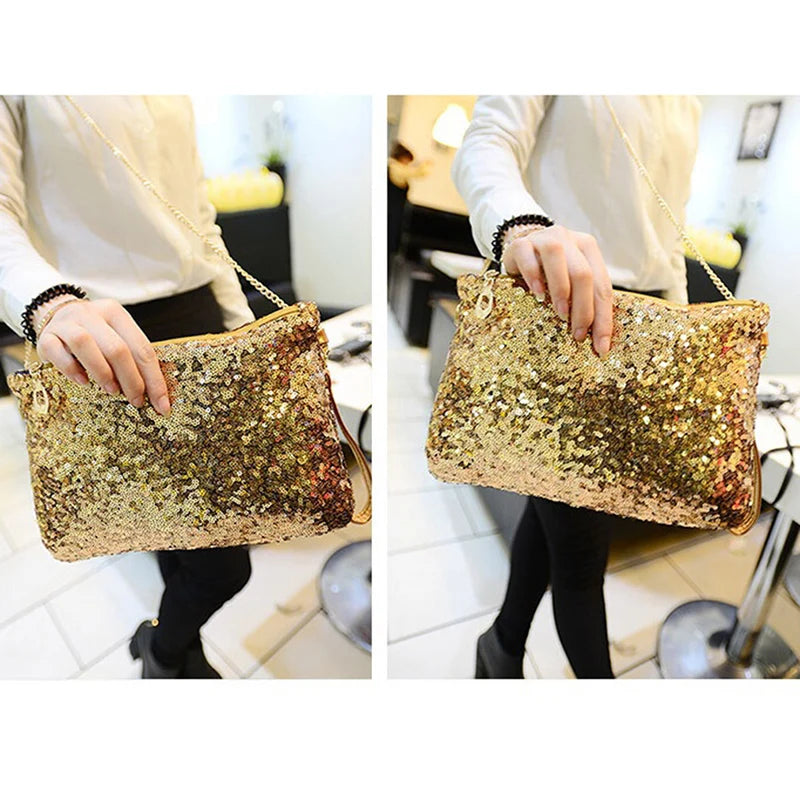 Glitter Sequins Handbag Evening Envelope Clutch Bag Silver