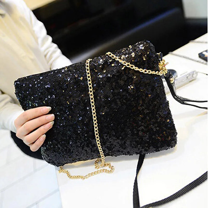 Glitter Sequins Handbag Evening Envelope Clutch Bag Silver