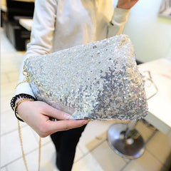 Glitter Sequins Envelope Clutch Bag Silver